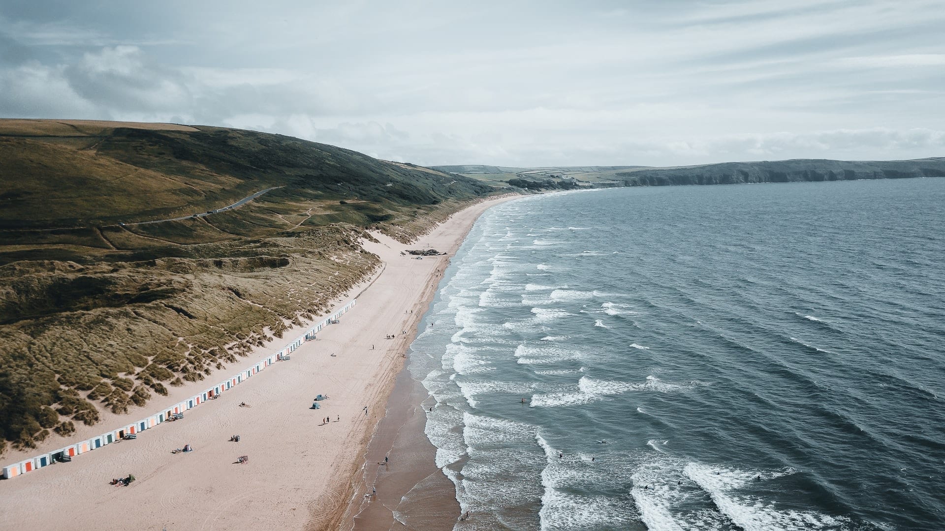 Photo looking down on the waves at Woolacombe beach